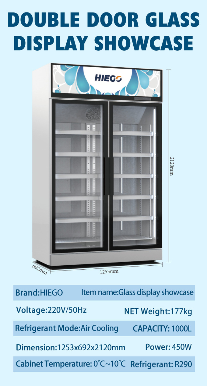 Automatico disgeli 3/4 di dispositivo di raffreddamento dritto dell'esposizione del frigorifero di vetro della porta 9