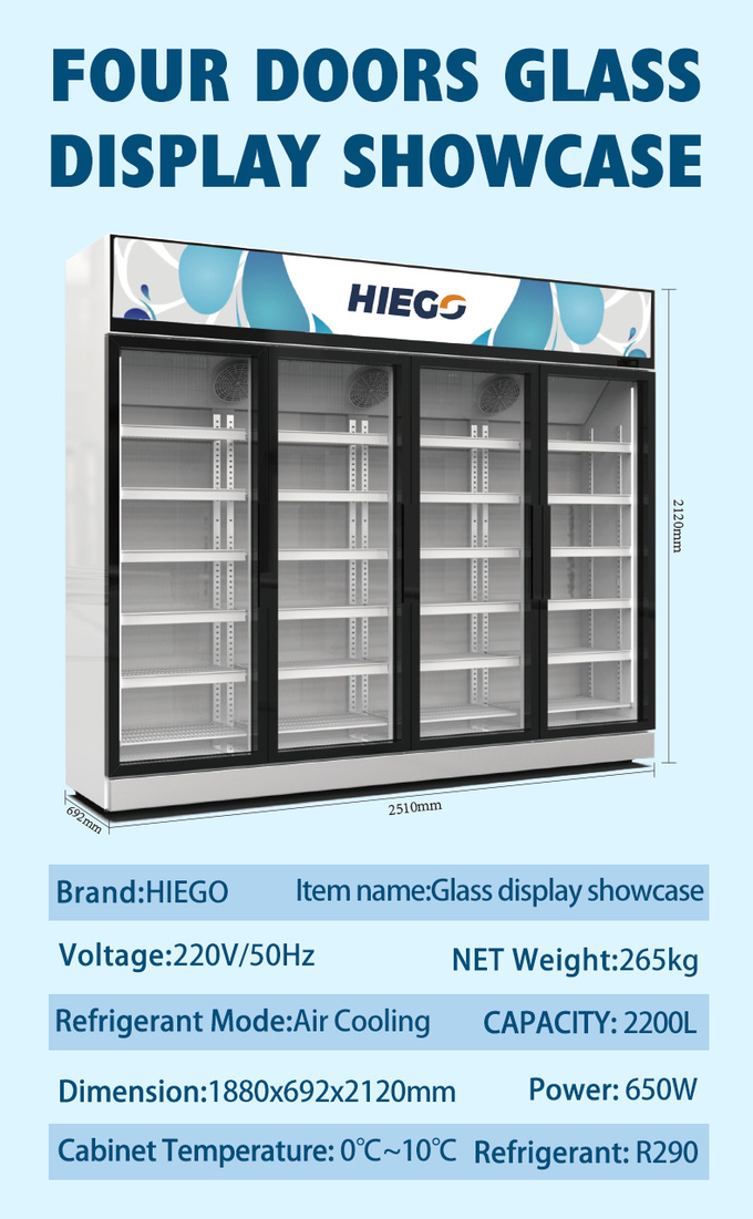 refrigeratore di vetro dell'esposizione di combinazione del congelatore di acciaio inossidabile della porta 2200L 4 11