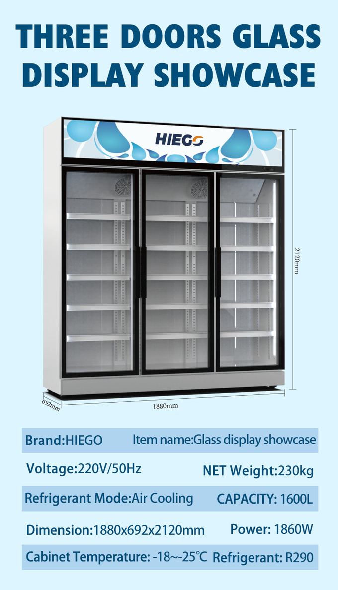 refrigeratore di vetro della porta dell'esposizione del supermercato della birra fredda del frigorifero della bevanda 380L 9
