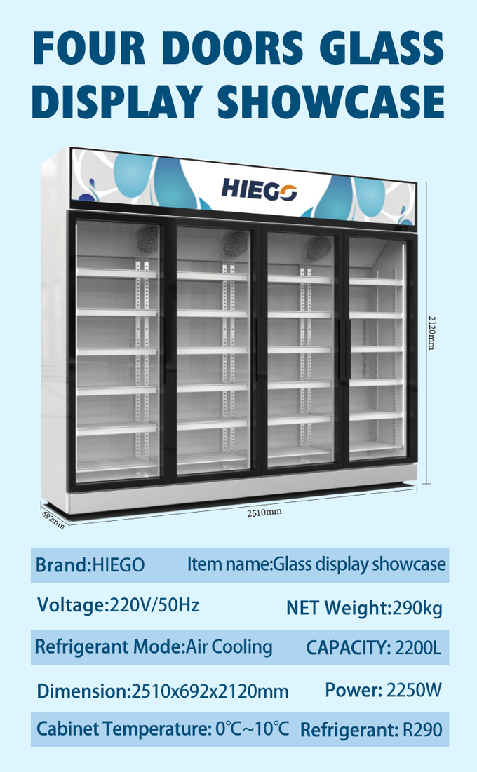 Doppia temperatura di vetro del refrigeratore 980L R290 dell'esposizione della porta di raffreddamento a aria singola 10