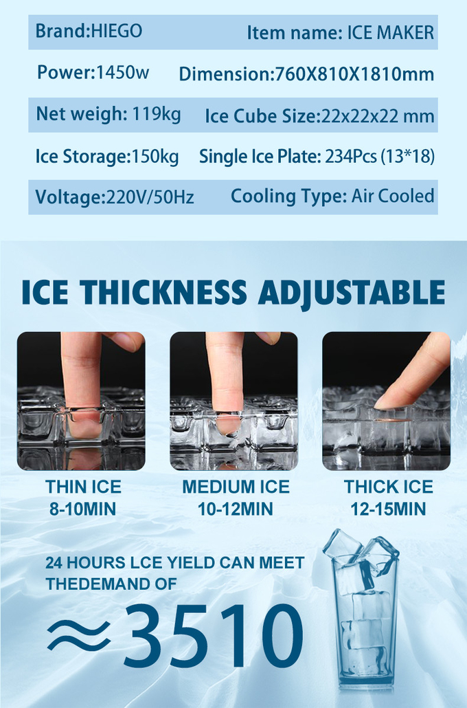 Macchina per la produzione di ghiaccio a cubetti in acciaio inossidabile da 250 kg / 24 ore Macchina completamente automatica per la produzione di contenitori per il ghiaccio 9