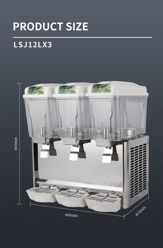 36l 3 Tank Juice Dispenser Macchina per il raffreddamento del succo di frutta in acciaio inossidabile Portatile 0