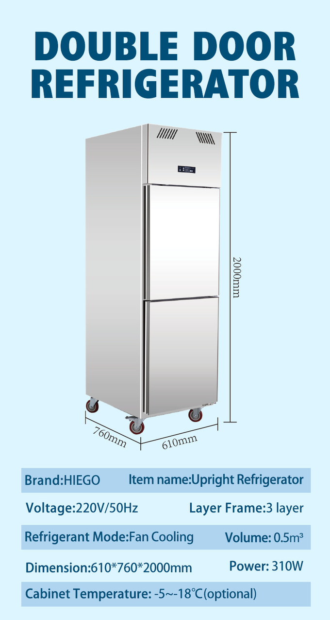 500L attrezzatura di refrigerazione commerciale del ristorante delle porte del congelatore verticale 2 0