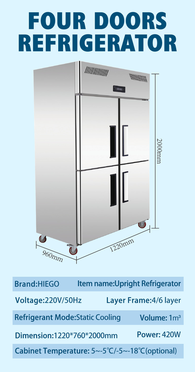 attrezzatura di refrigerazione commerciale del congelatore verticale delle doppie porte di 210W 500L 1