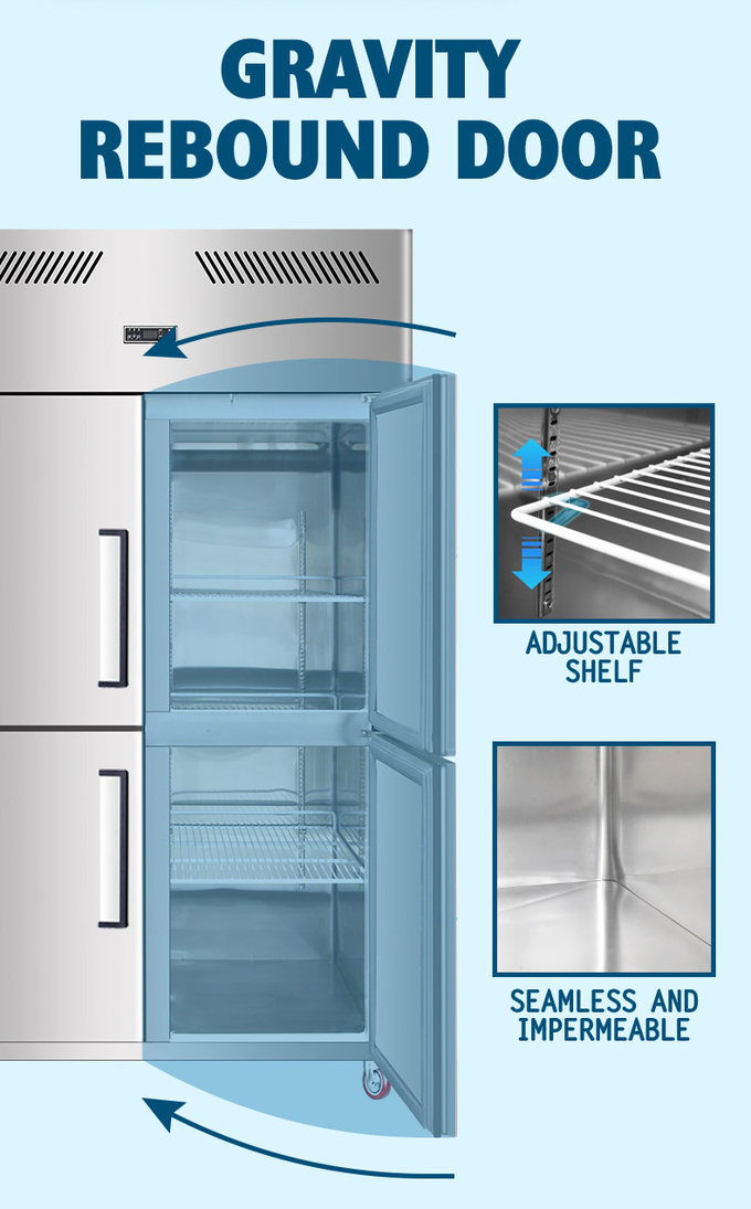 500L attrezzatura di refrigerazione commerciale del ristorante delle porte del congelatore verticale 2 6