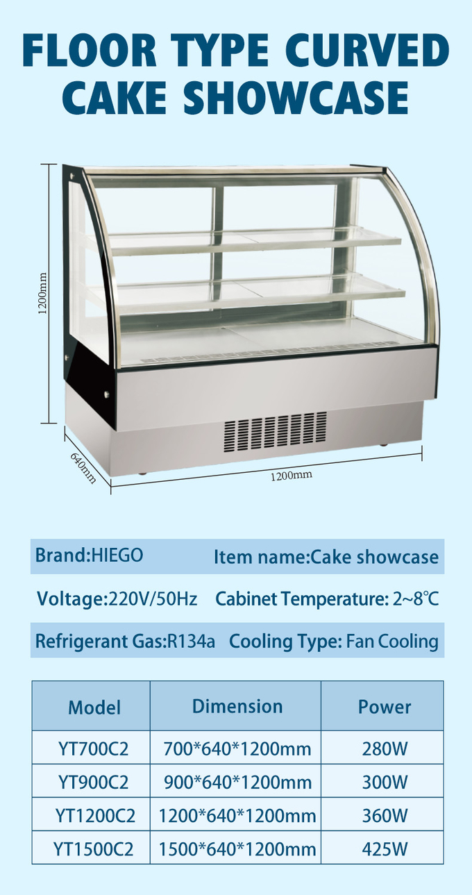 Vetrina di raffreddamento del forno refrigerata curva commerciale della vetrina del dolce per il supermercato 1